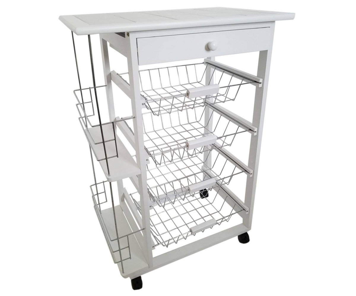 Carro Verdulero de Cocina con Botellero Lateral Blanco Oporto 57x37x82