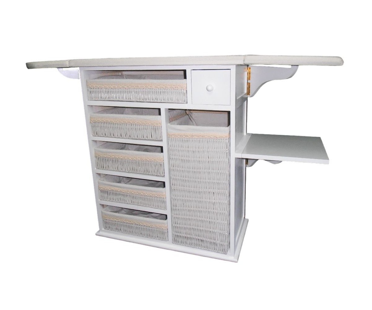 Mueble de Plancha Estoril Blanco 5 Bandejas y Cesto Grande - Organiza tu Ropa