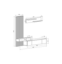 Mueble tv completo en Blanco-Cambria, Fabricado en Melamina, 249,5x42x199,5cm - Moderno y Funcional.