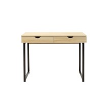 Mesa de Ordenador Metálica Negra con MDF en Madera de Arce - Escritorio con 2 Cajones - 100x48x75 cm