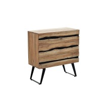 Cómoda de Madera Maciza Nogal-Negro con Patas Metálicas - 80x38x86.5 cm - Mueble de Almacenamiento Duradero para Dormitorio.