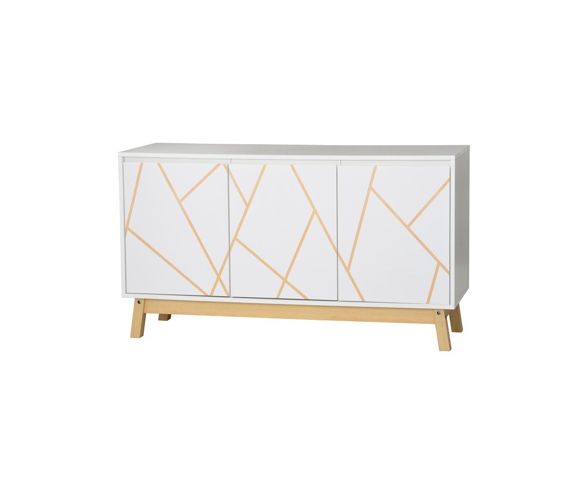 Buffet Blanco-Natural con Patas de Madera - 120x35x67 cm - Mueble Versátil para Sala de Estar.