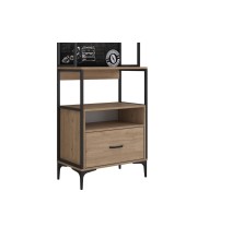 Buffet de Cocina con Estantes y Cajón en Melamina Color madera y Metal Negro, 70x40x205 cm, Almacenamiento en Cocinas