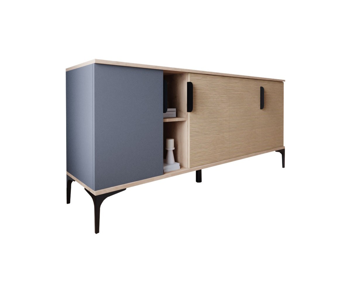 Buffet en Melamina Gris Oscuro y Roble, 180x40x78 cm, Diseño Moderno y Duradero