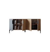 Buffet en Melamina Gris Oscuro y Roble, 180x40x78 cm, Diseño Moderno y Duradero