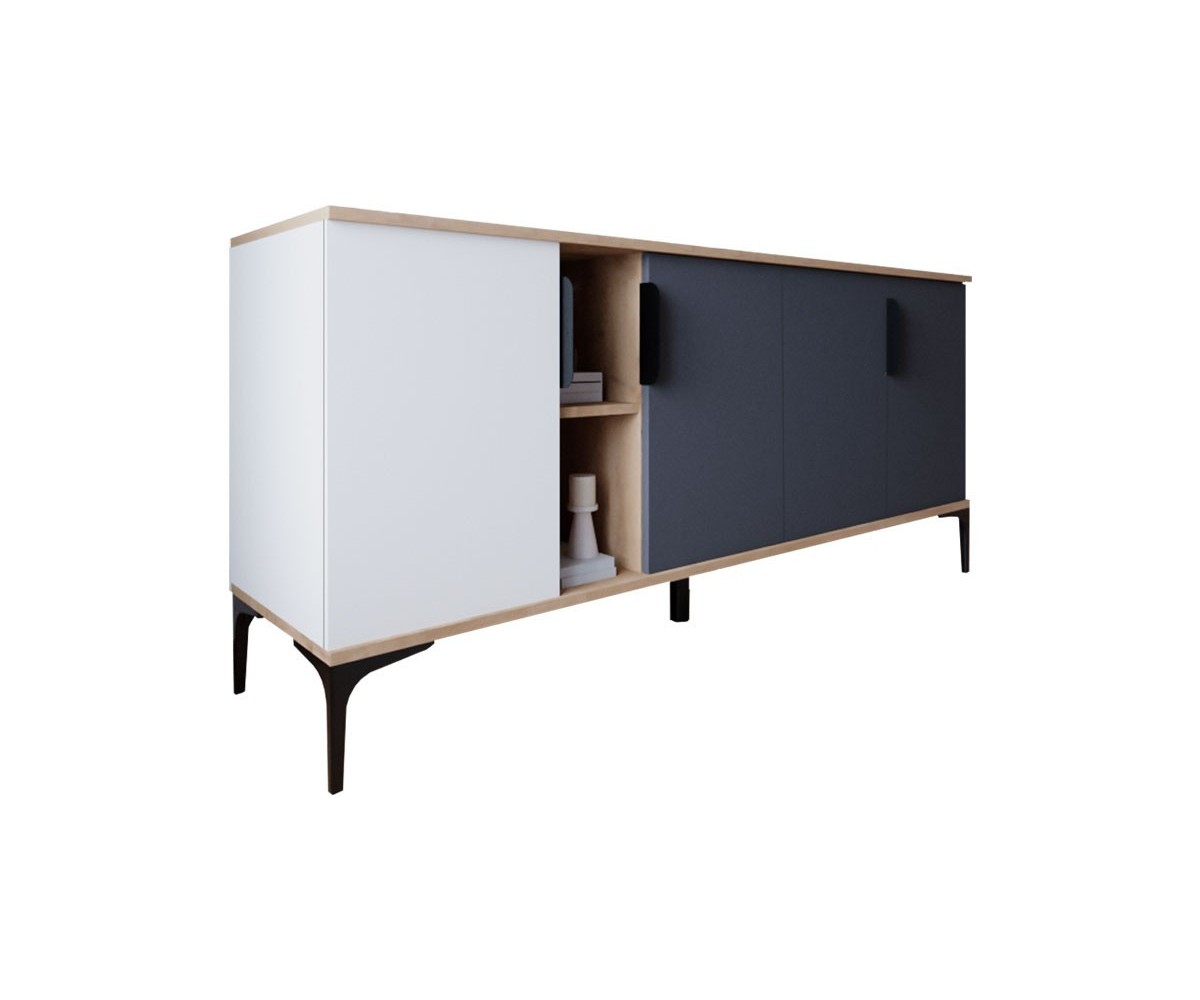 Buffet en Melamina Gris Oscuro y Blanco, 180x40x78 cm, Diseño Moderno y Duradero