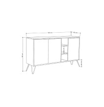 Buffet en Roble Claro y Grafito 3 puertas con Patas de Metal, 142x35.5x83 cm.