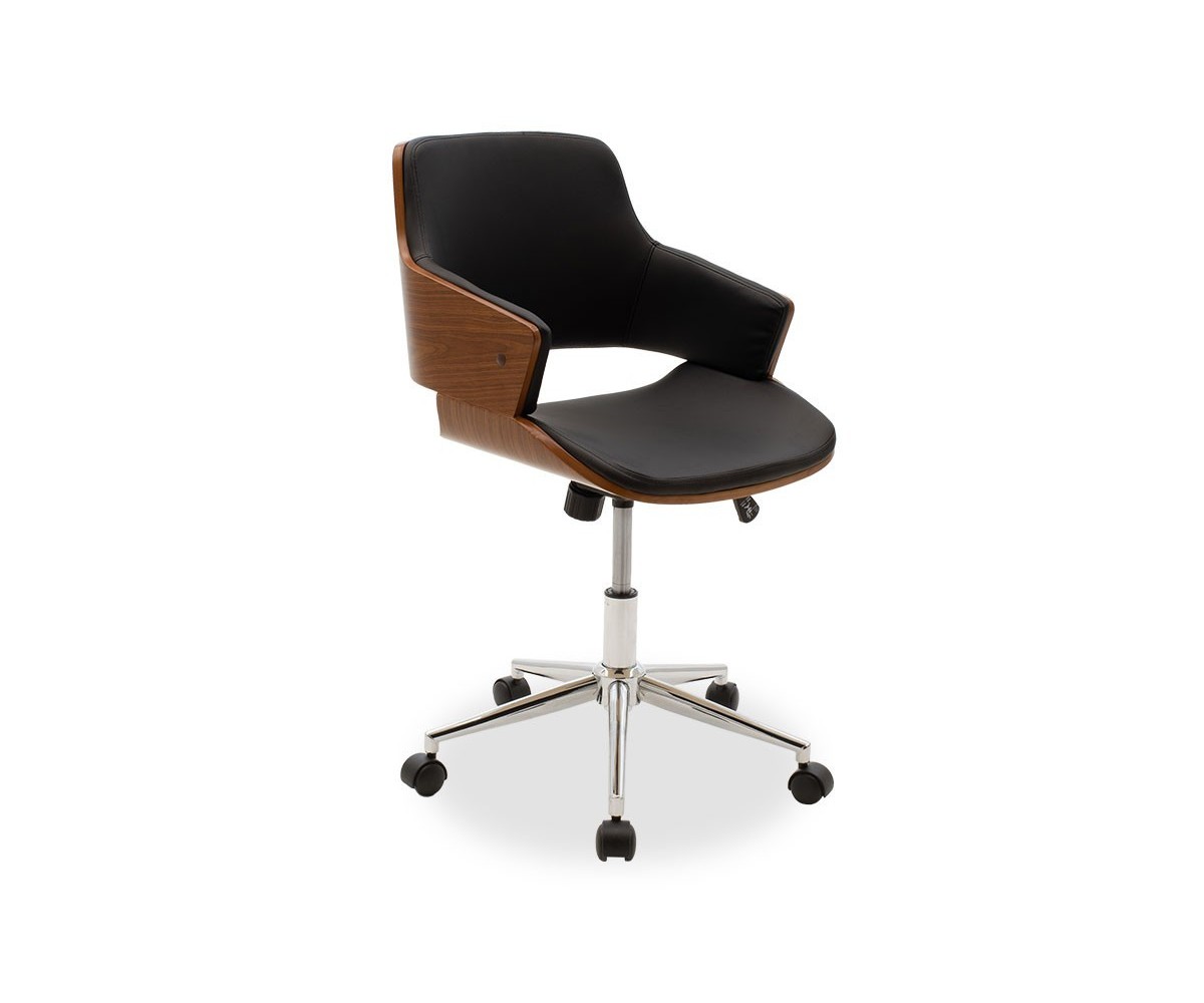 Sillón de Dirección Blanco en Piel Sintética y Madera Natural - 89/79 x 61 x 53 cm - Patas Metálicas