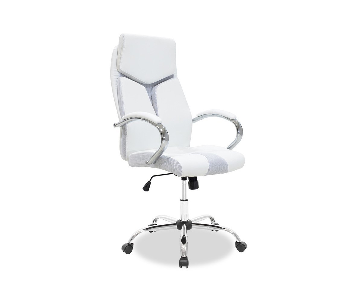 Sillón de Dirección en Piel Sintética Blanco - 125/117 x 64 x 60 cm - Patas Metálicas.