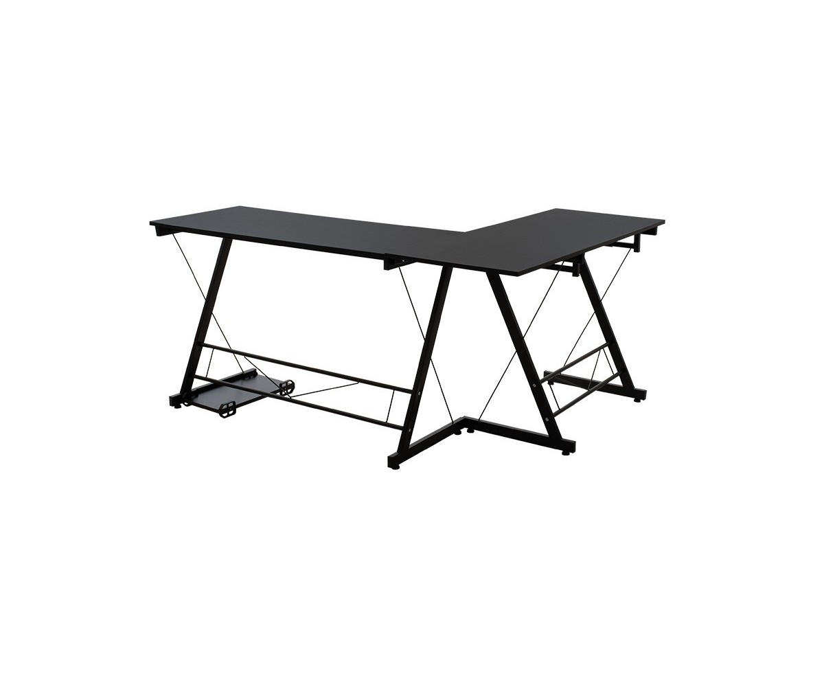 Mesa de Ordenador Esquinera Metálica en MDF Negro, 158x120x73cm - Espacio para Teclado y Torre