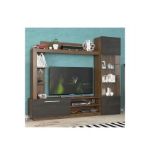 Mueble de Salón para TV Completo en Color Nogal y Wengüe, 204x35x177 cm, con Estantes y Almacenamiento - Diseño Moderno